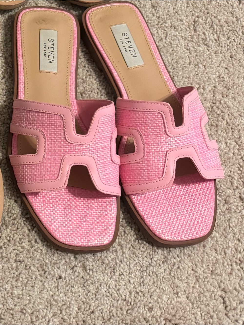 STEVEN Pink Slide Mules with Woven Upper